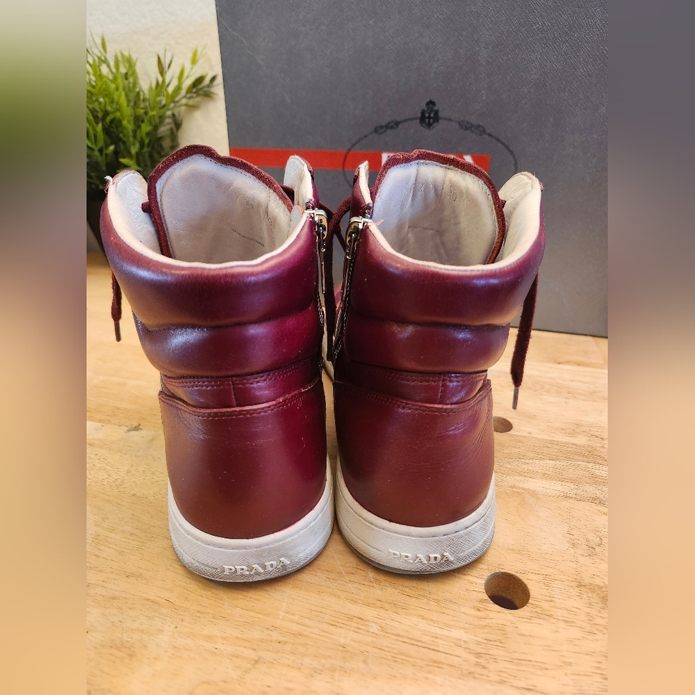 Prada Men’s Leather High‎ Top Sneaker Sz10 wine - Picture 7 of 13